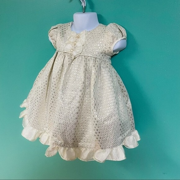 Laura Ashley London Gold Ruffle Formal Holiday Dress Baby Girl Size 18M - Picture 4 of 9